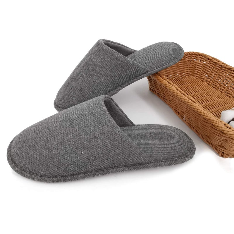 ofoot Mens Indoor Memory Foam Cotton Scuff Slippers Slip On Summer House Shoes Flats Breathable Lightweight Washable Non Skid Rubber Soles(Dark Grey,US 12-13) - Image 5